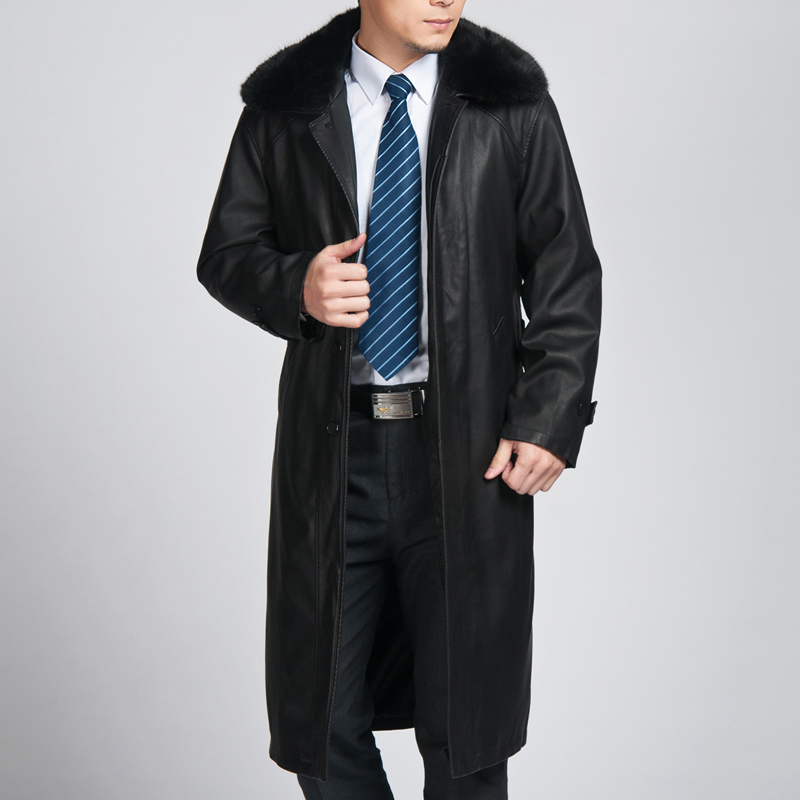 REAL LEATHER MEN’S FUR COLLAR LONG COAT( RELCM-516) – RageLeather