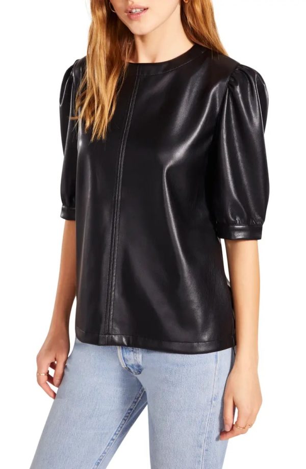 Eco-Friendly Leather Puff Sleeve Top